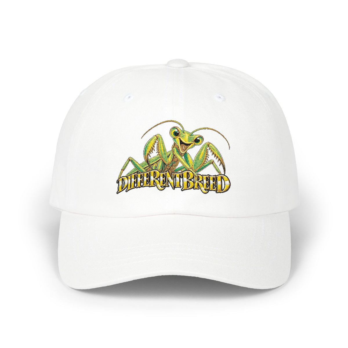 Dad Cap — Yellow Praying Mantis "Differentbreed" Embroidered Hat