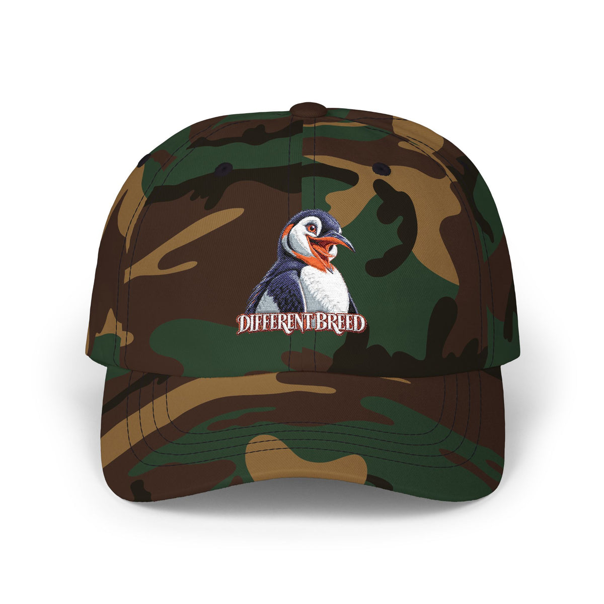 Dad Cap — Embroidered Puffin "Different Breed" Patch