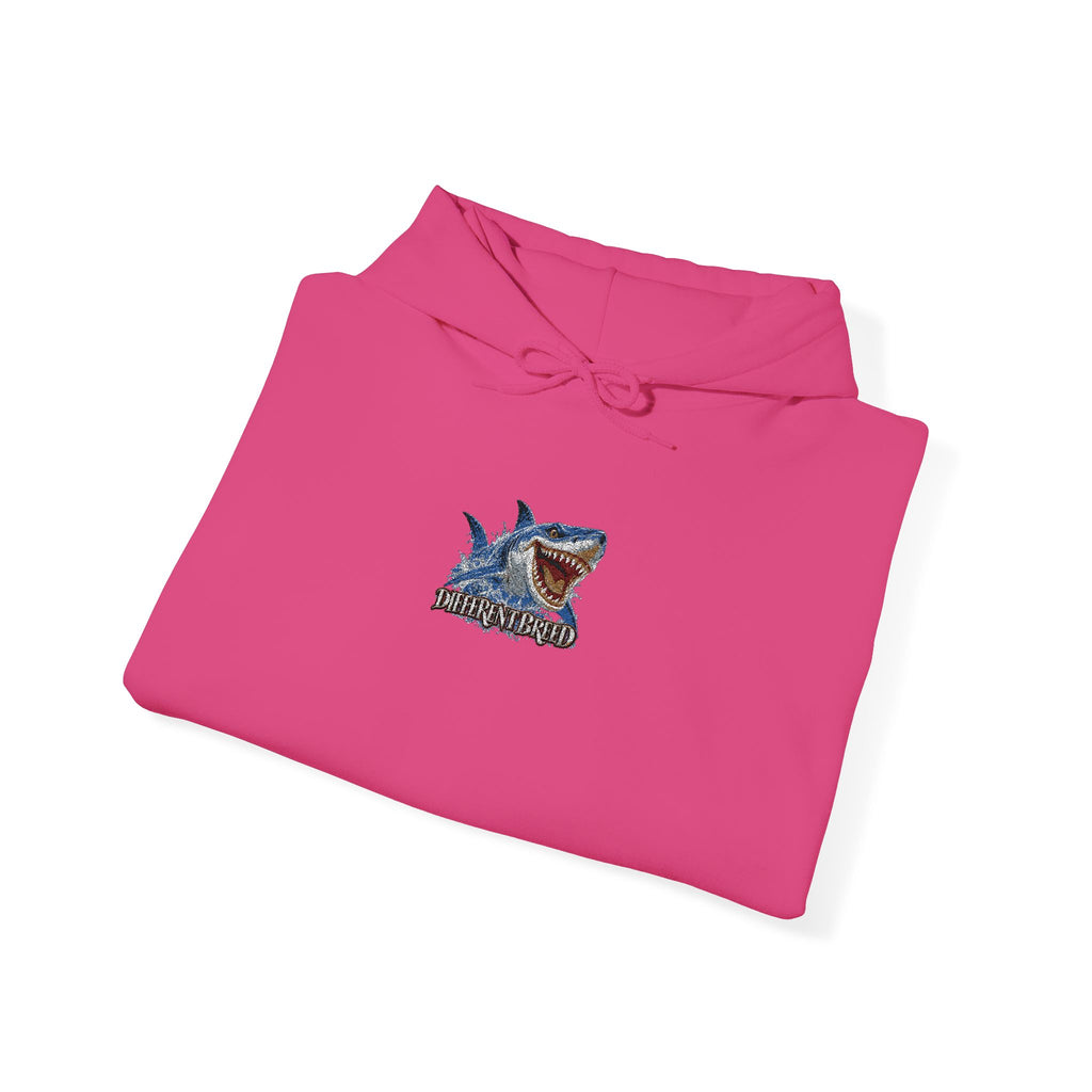 Shark Bite Graphic Hoodie — Small Chest Shark Illustration Sweatshirt