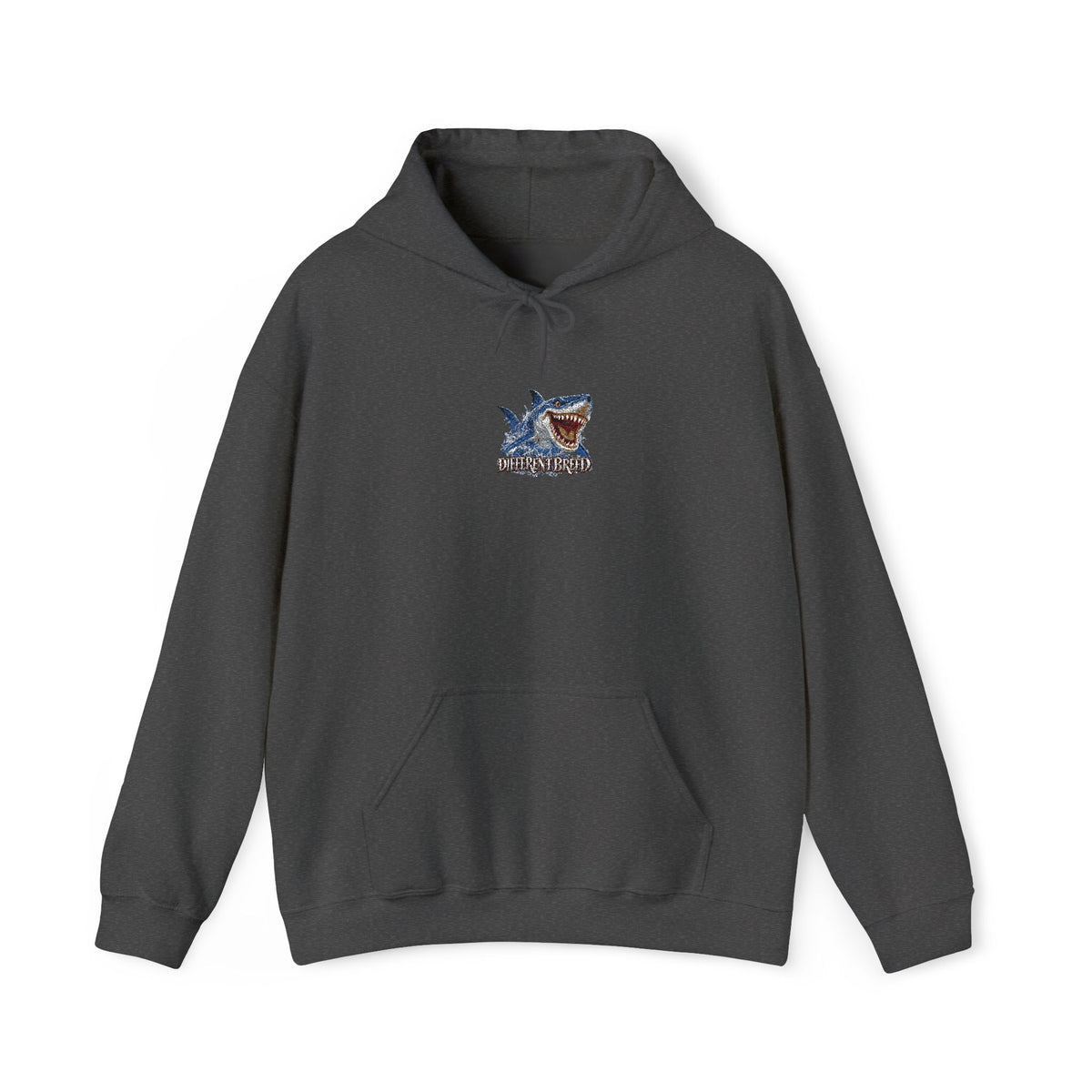 Shark Bite Graphic Hoodie — Small Chest Shark Illustration Sweatshirt