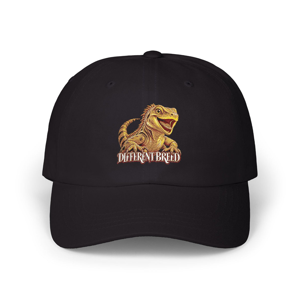 Dad Cap — Golden T-Rex "Dino Brunch" Embroidered Baseball Hat