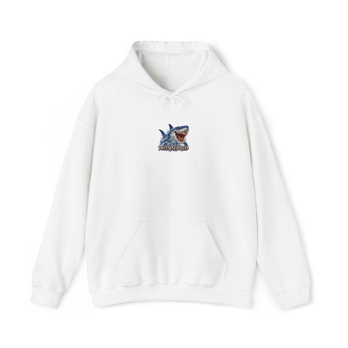 Shark Bite Graphic Hoodie — Small Chest Shark Illustration Sweatshirt