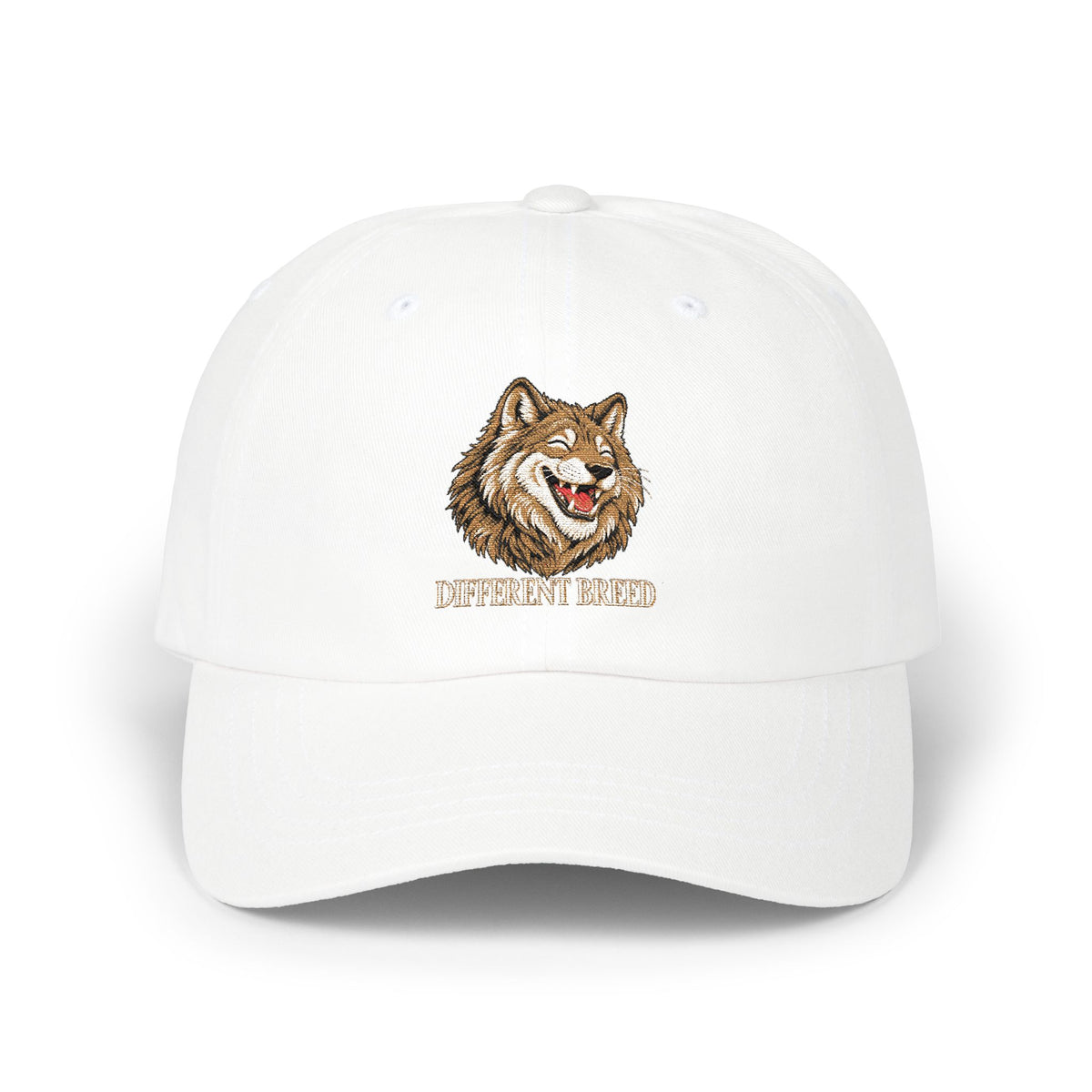 Wolf Embroidered Dad Cap — Classic White Hat with Howling Wolf Design