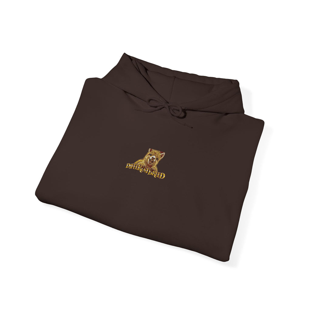 Hoodie — Gold Leopard Script "L" Minimal Chest Logo
