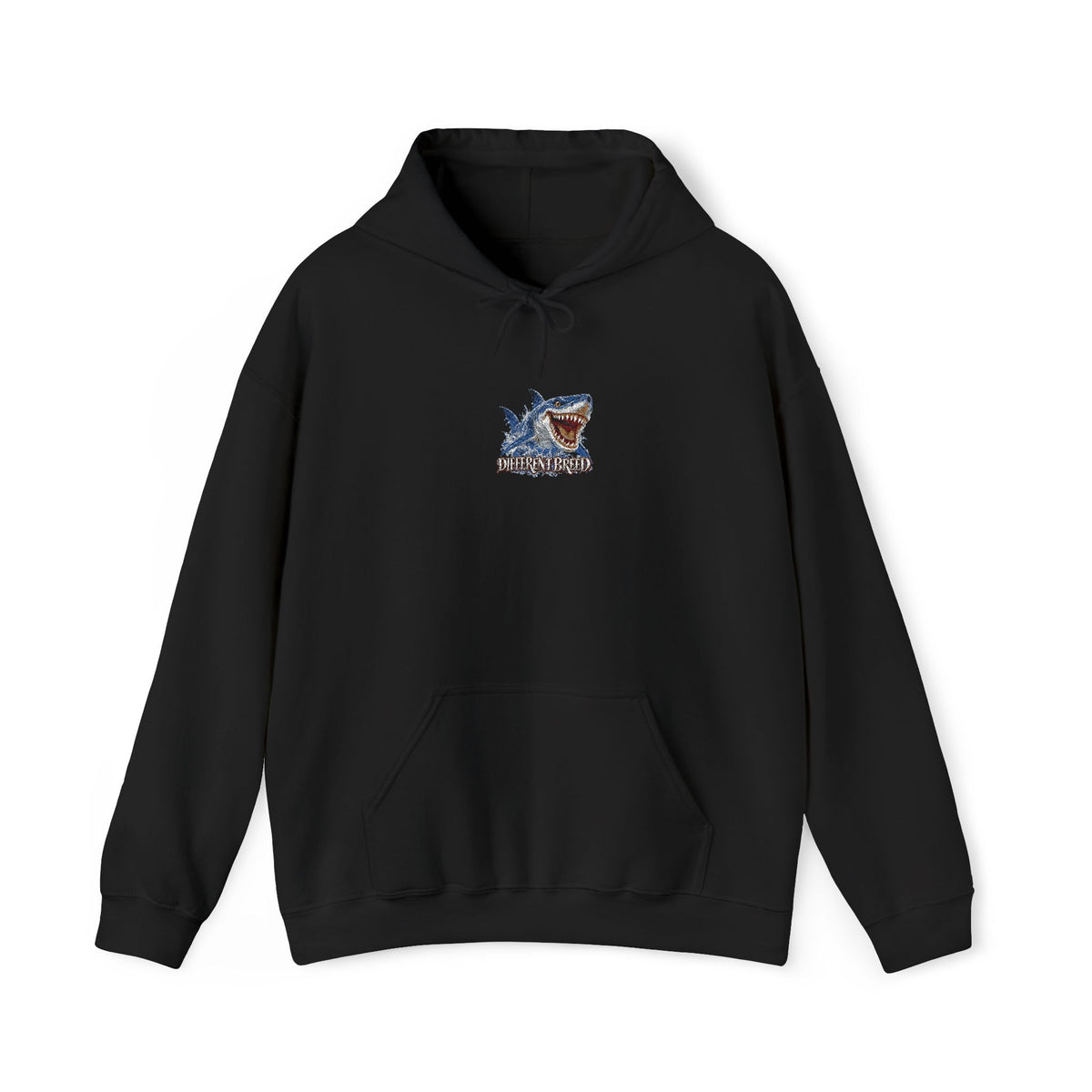 Shark Bite Graphic Hoodie — Small Chest Shark Illustration Sweatshirt