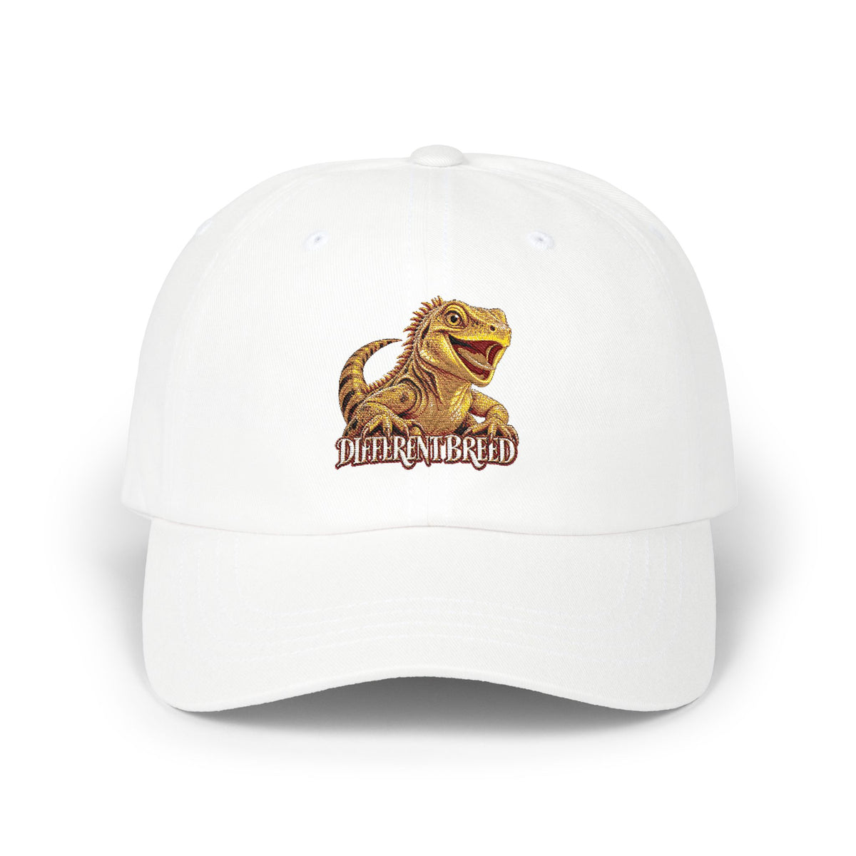 Dad Cap — Golden T-Rex "Dino Brunch" Embroidered Baseball Hat