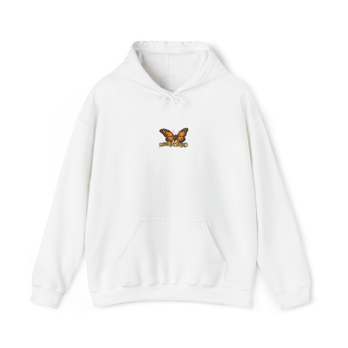 Butterfly Logo Hoodie — Small Warm Monarch Graphic Pullover