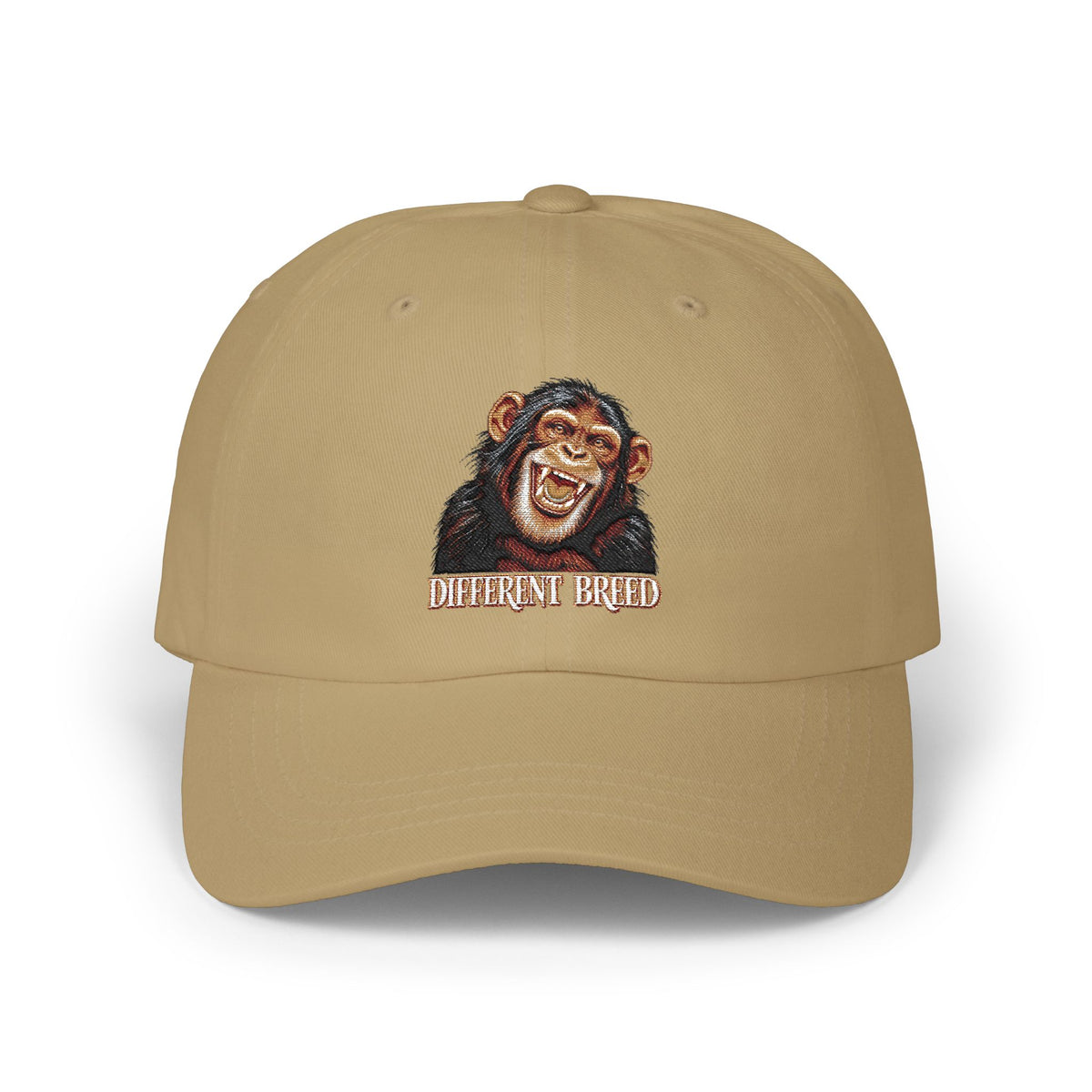 Embroidered Grinning Chimp Dad Cap — Humorous Animal Baseball Hat
