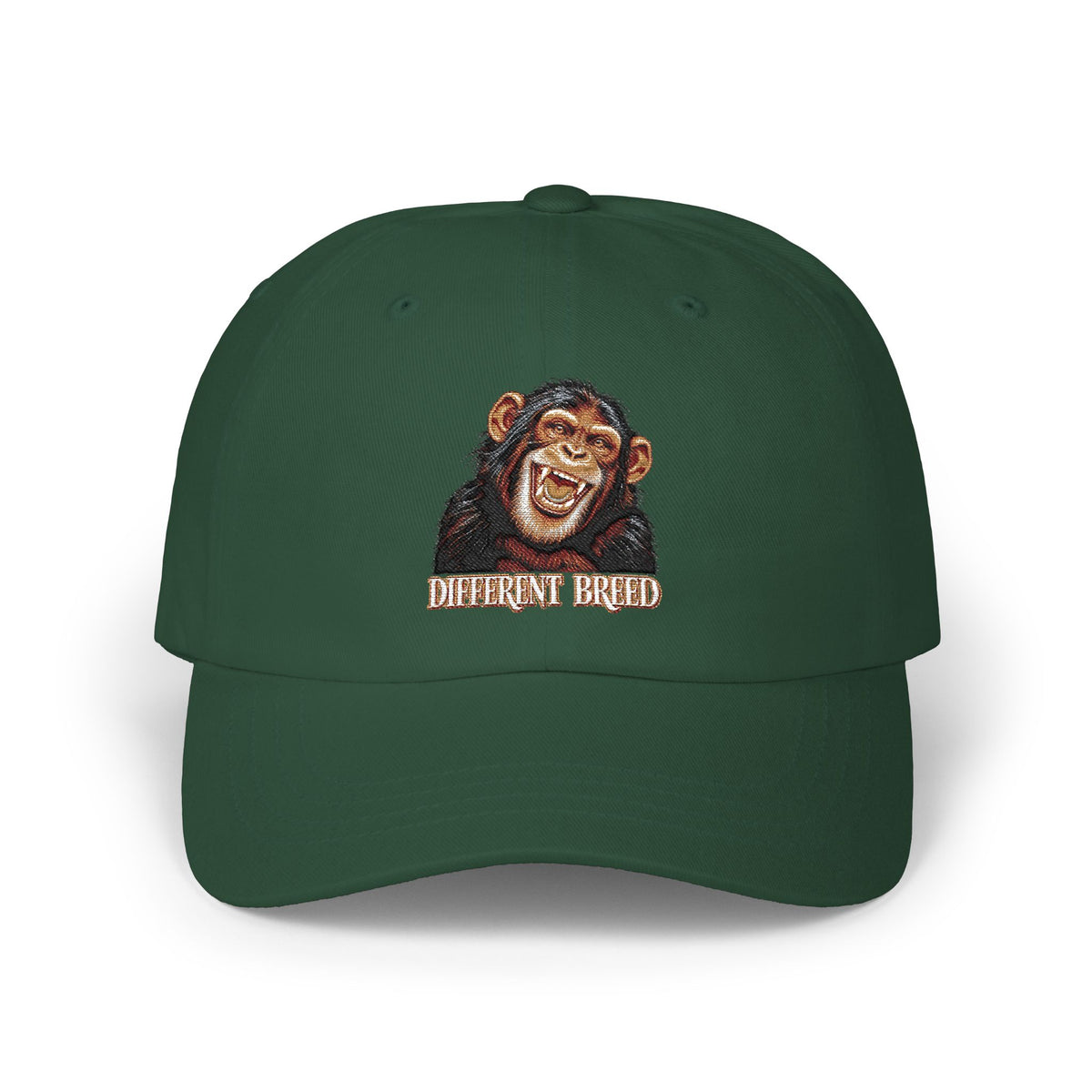 Embroidered Grinning Chimp Dad Cap — Humorous Animal Baseball Hat