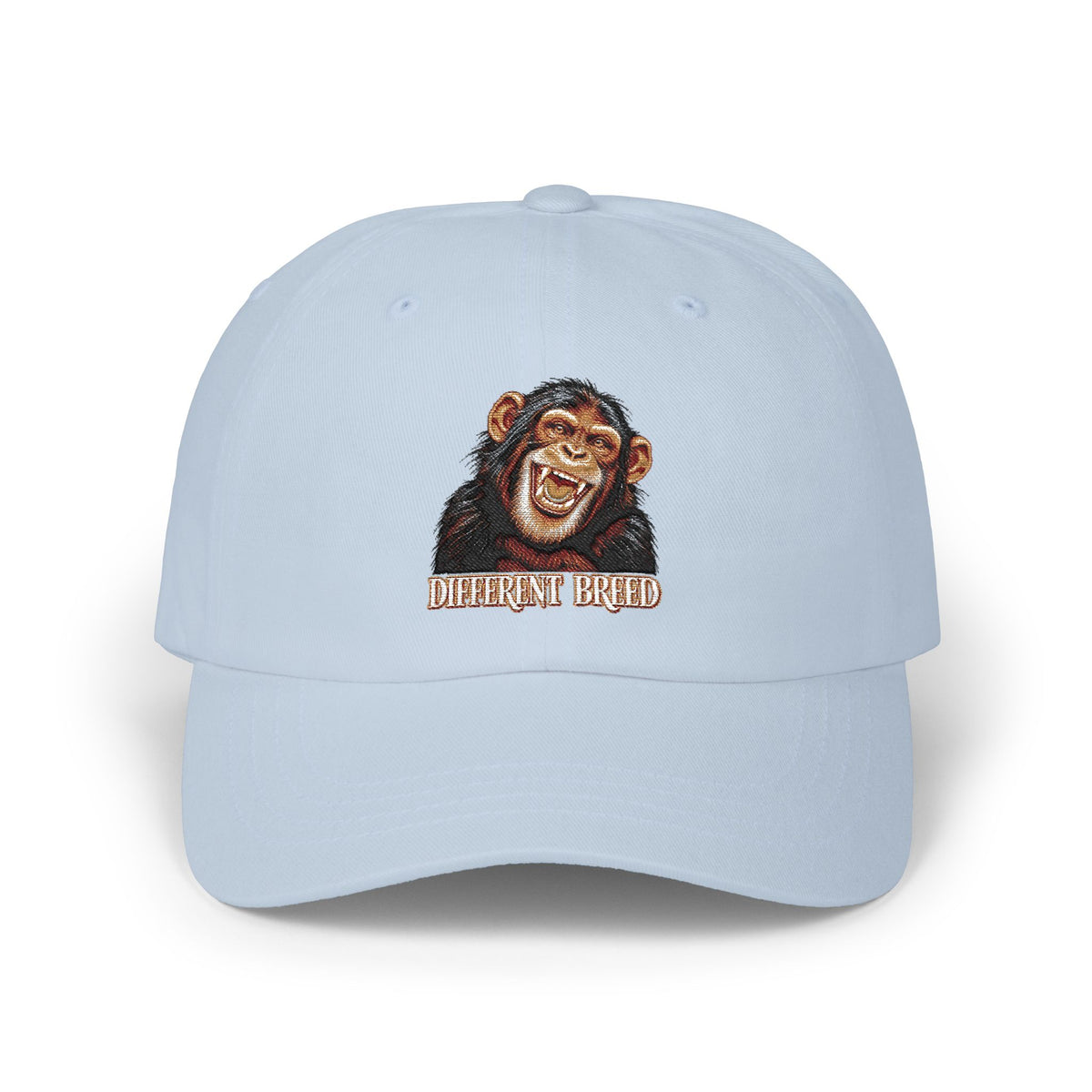 Embroidered Grinning Chimp Dad Cap — Humorous Animal Baseball Hat