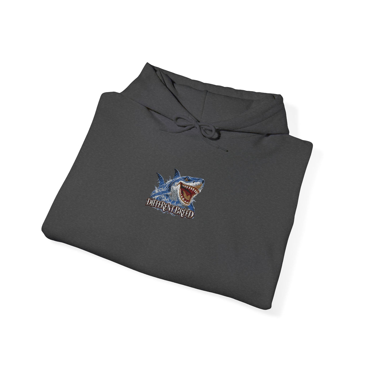 Shark Bite Graphic Hoodie — Small Chest Shark Illustration Sweatshirt