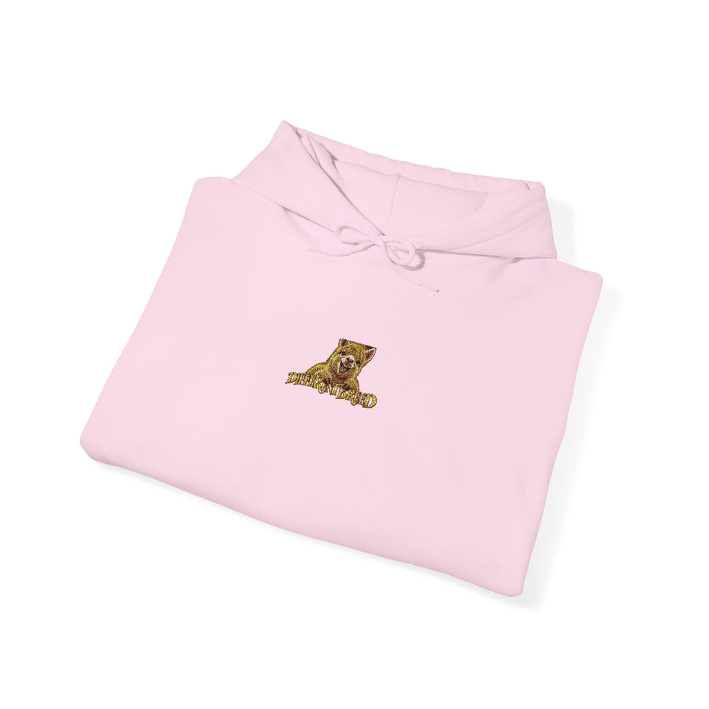 Hoodie — Gold Leopard Script "L" Minimal Chest Logo