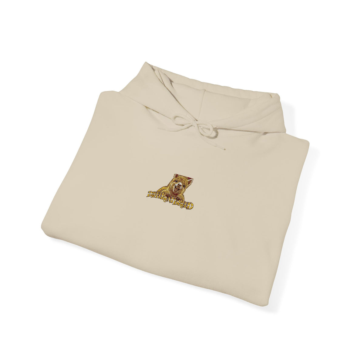 Hoodie — Gold Leopard Script "L" Minimal Chest Logo