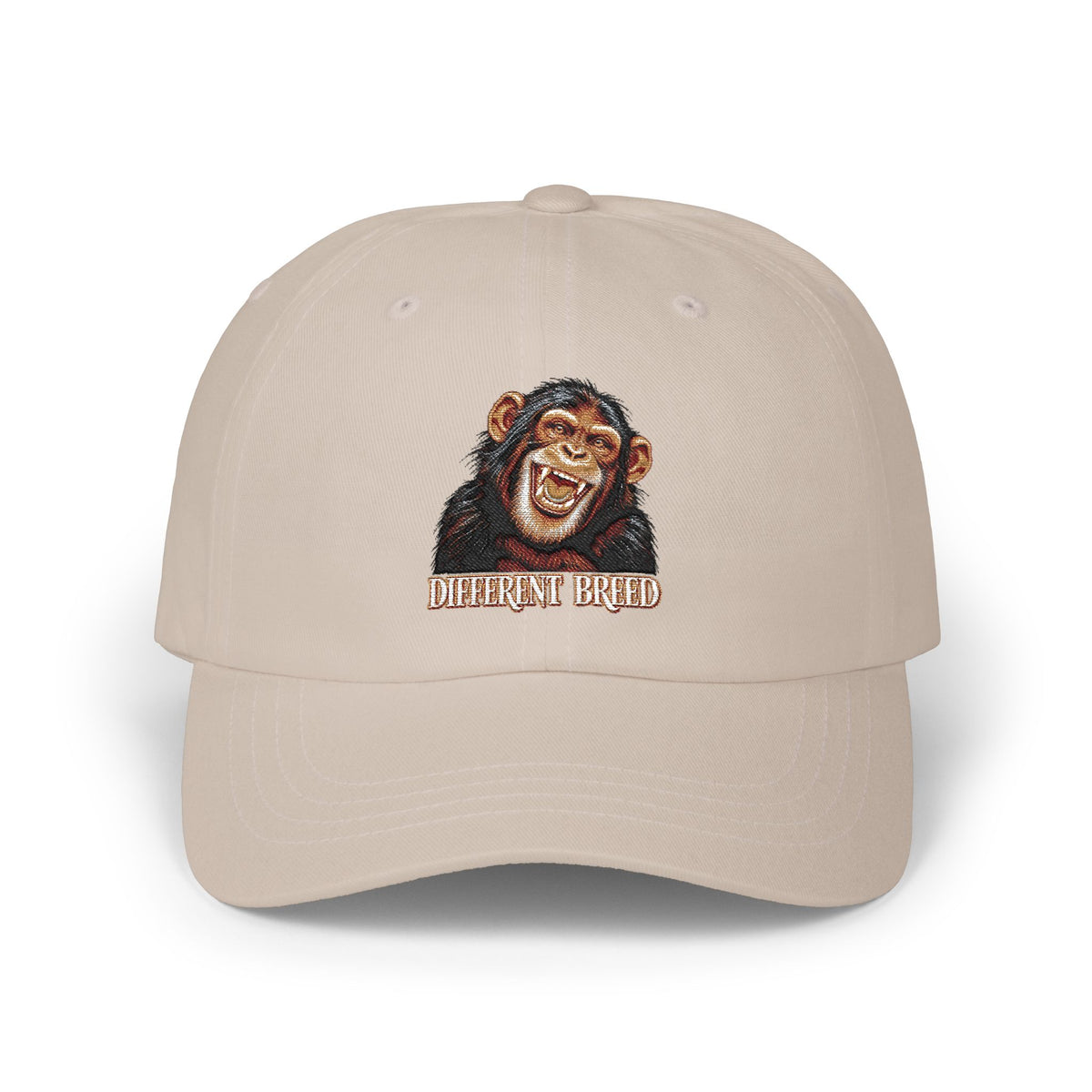 Embroidered Grinning Chimp Dad Cap — Humorous Animal Baseball Hat