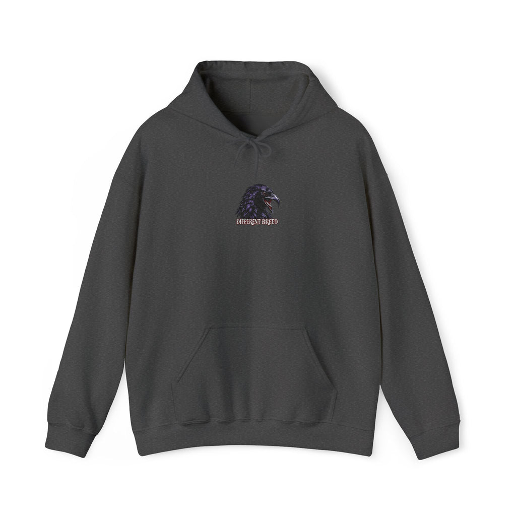 Raven Moon Graphic Hoodie — Small Gothic Crow Design