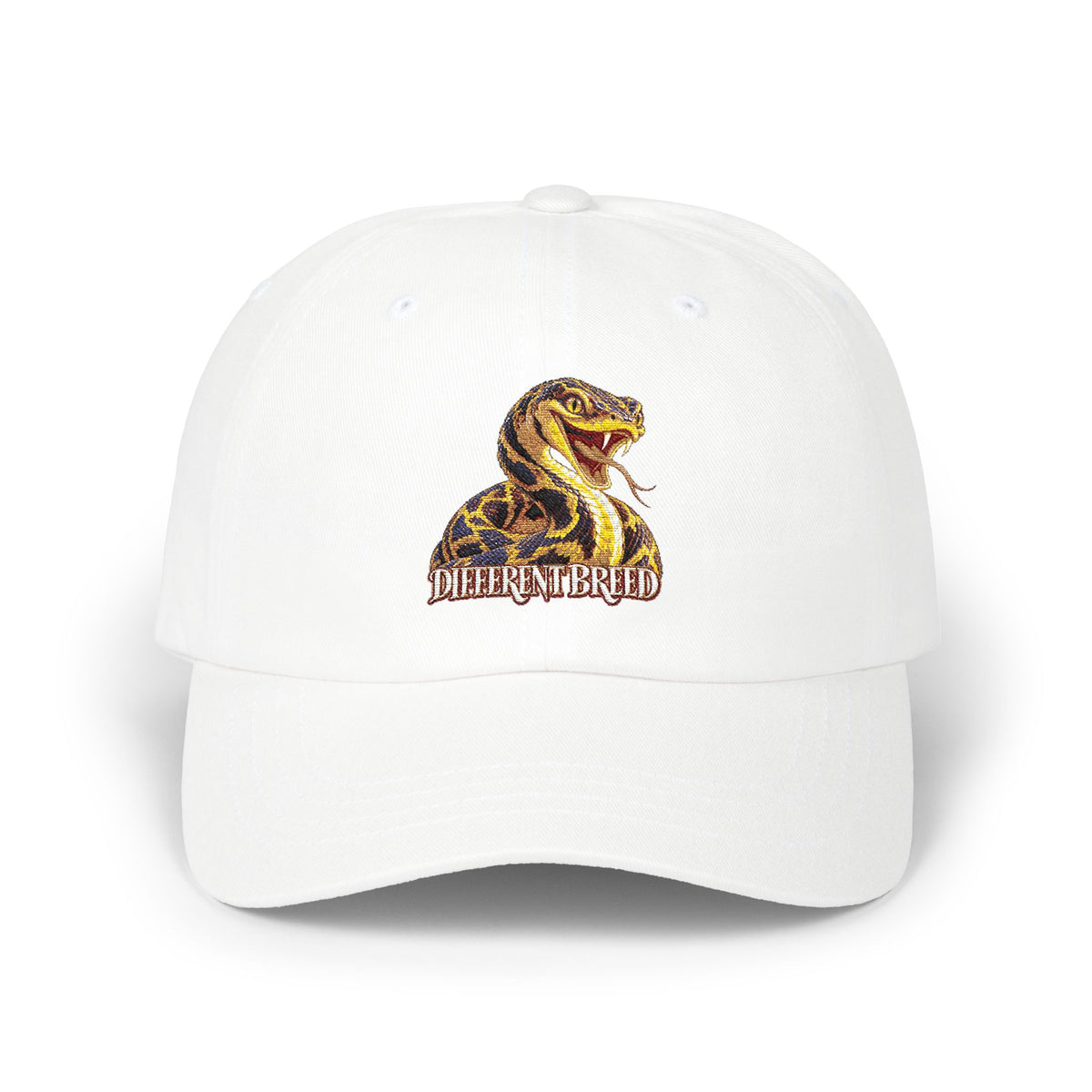 Snake Embroidered Dad Cap - 'Self-Liberated' Vintage-Inspired White Baseball Hat