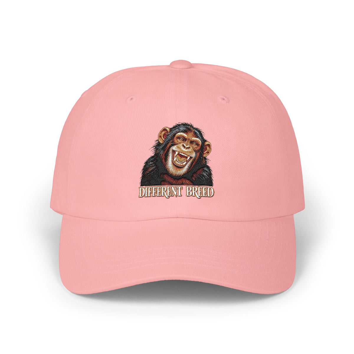 Embroidered Grinning Chimp Dad Cap — Humorous Animal Baseball Hat