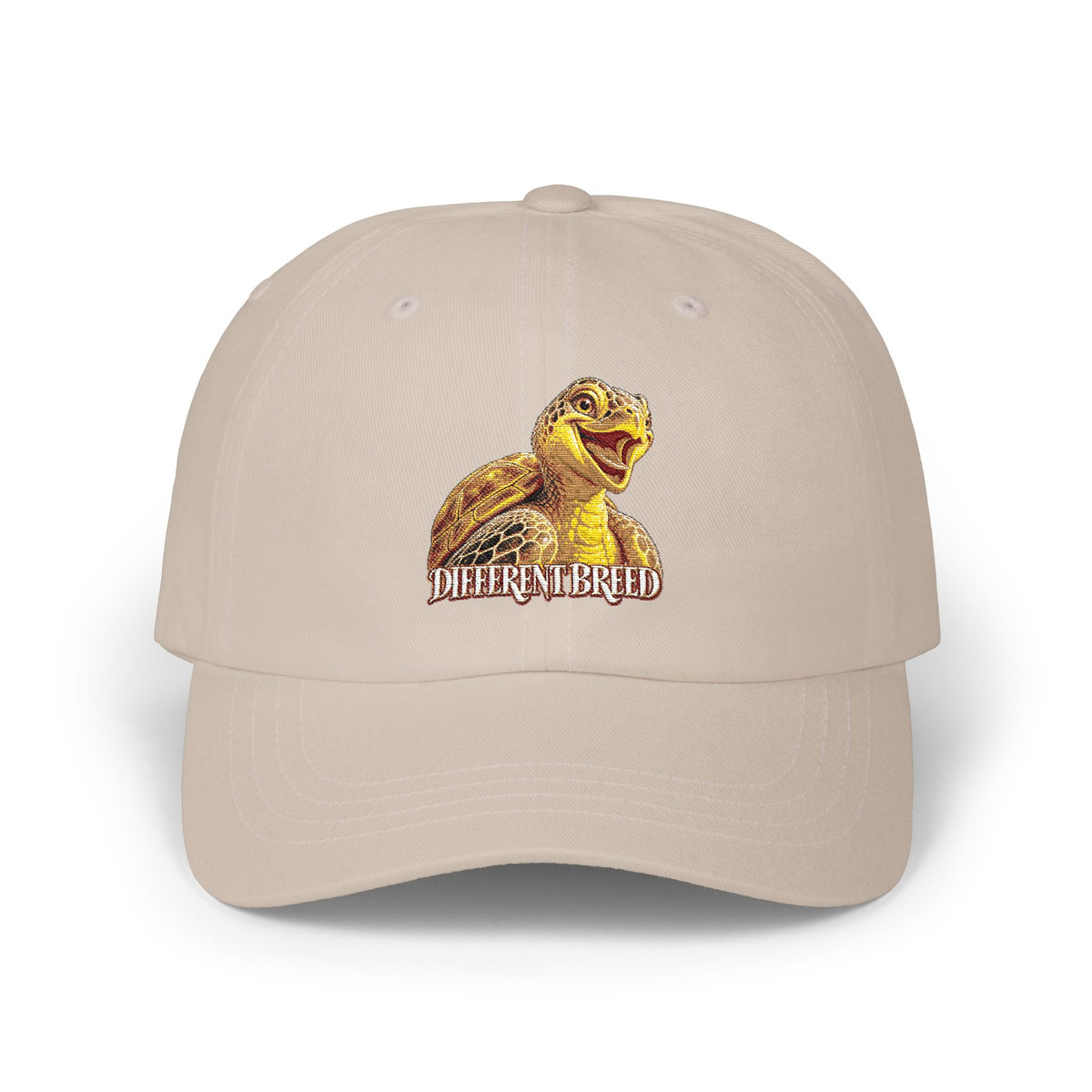 Dad Cap — Golden Laughing Tortoise "Different Breed" Embroidered Hat