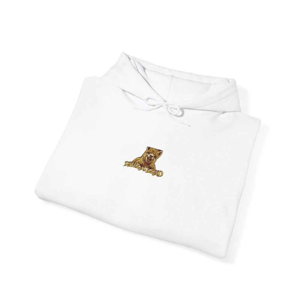 Hoodie — Gold Leopard Script "L" Minimal Chest Logo